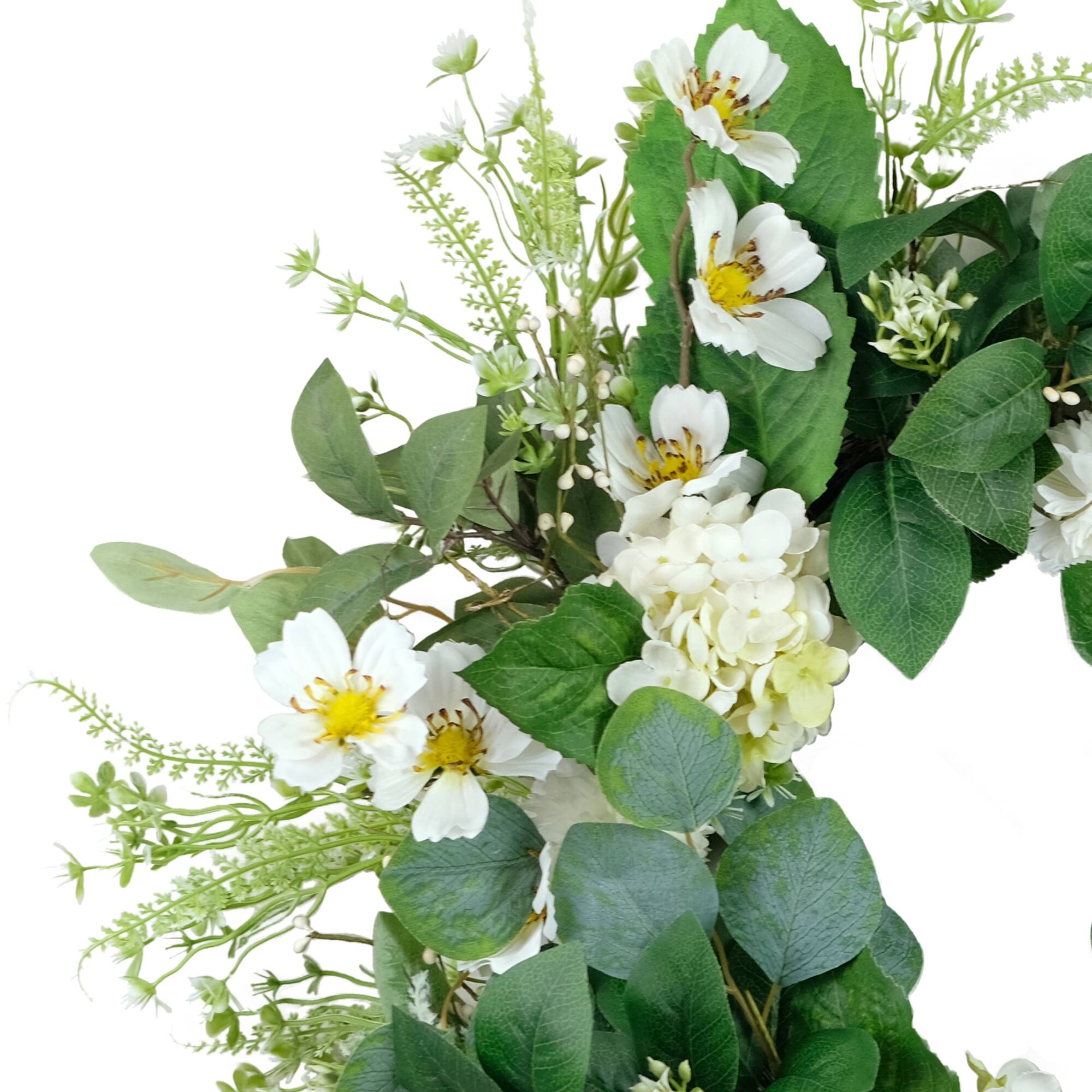 24" White Spring Hydrangea & Dogwood Floral Wreath